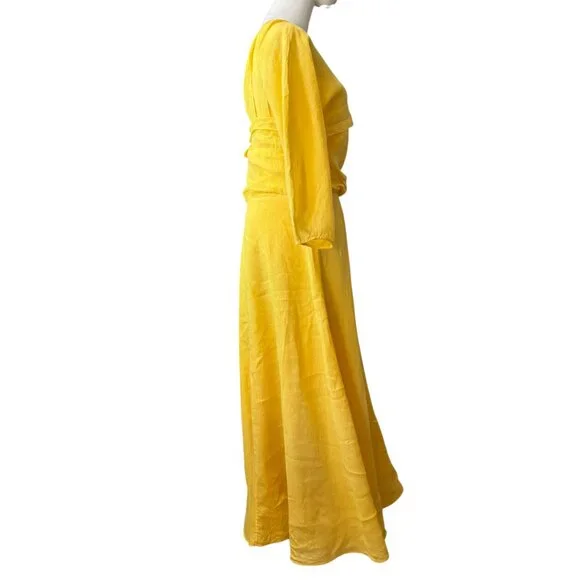 RACHEL COMEY Tipple One Shoulder Pleated Linen Asymmetrical Dress in Yellow  SZ:8 - threedaughtersproperties.com